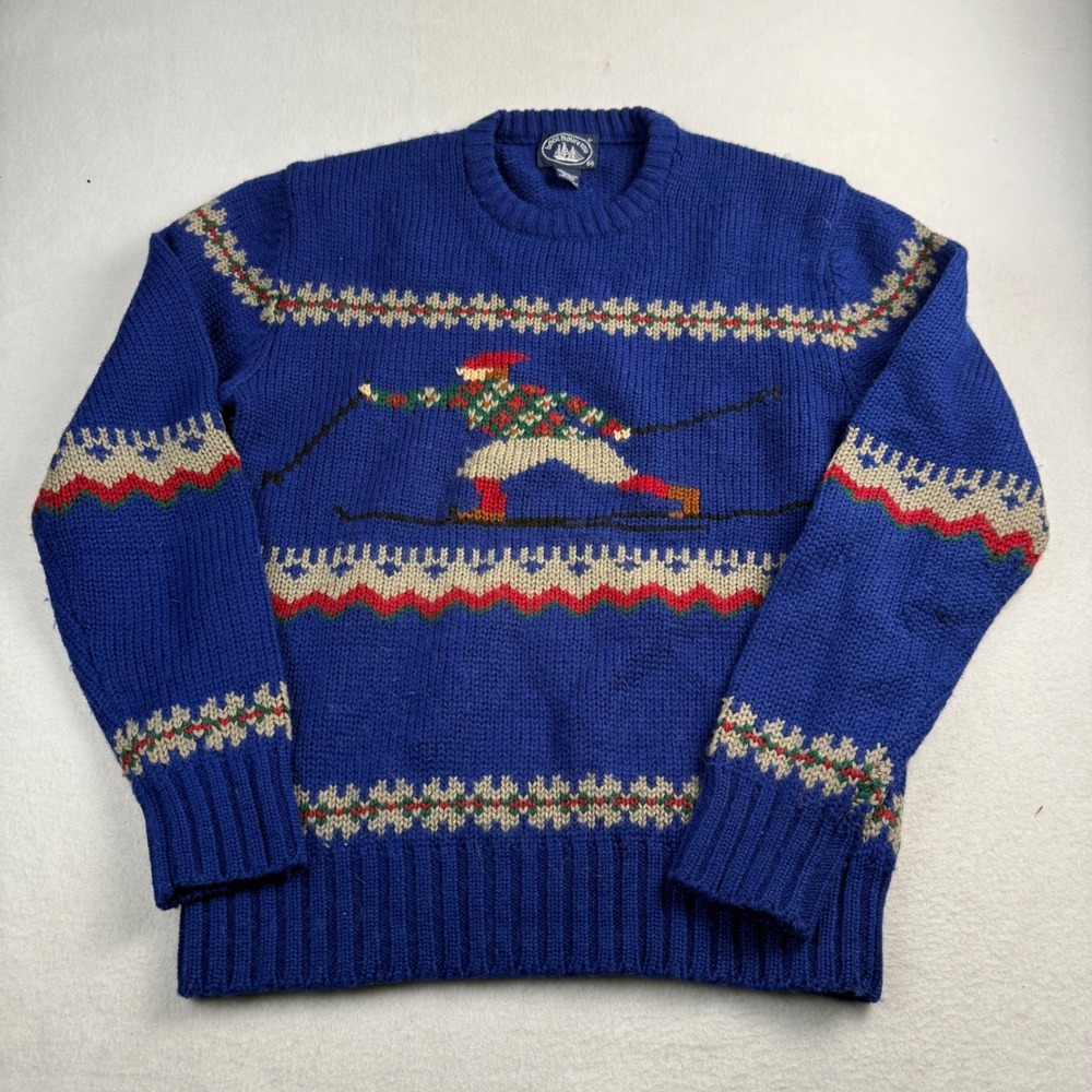 Vintage Boat House Row Mens Blue Wool Skier Intarsia Fair Isle Sweater Size M